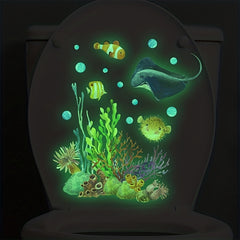 Luminous Sea World Toilet Lid Decal - Fun and Creative Bathroom Decor