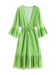 V Neck Loose Fit Ruffle Cover Up Shirt Beachwear Kimono