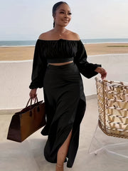 Casual Off Shoulder Tops & High Waist Skirts Set