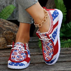 Women's Flag Pattern Boat Shoes Lace Up Non Slip Walking Shoes
