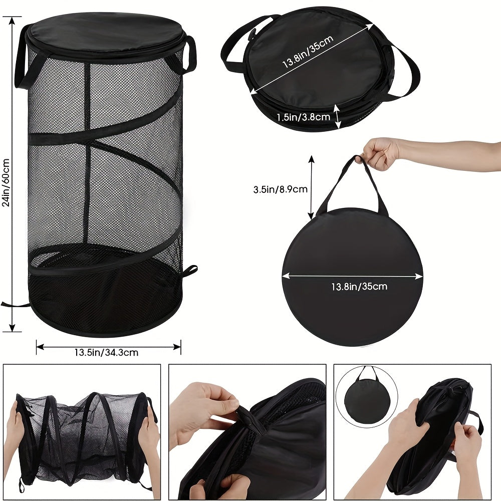 Large Collapsible Laundry Basket with Lid Foldable Mesh Pop Up Hamper