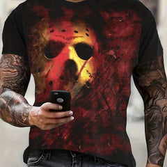 Men's Halloween Horror Skull Print T-shirt, Round Neck Tee
