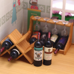 Mini Wooden Wine Rack Dollhouse Red Wine Storage Shelf DIY Model Toy House Decor