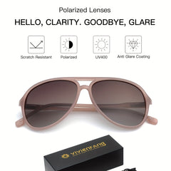VIVIENFANG Aviator Sunglasses Polarized Retro Frame TR90 Unisex Jelly Powder