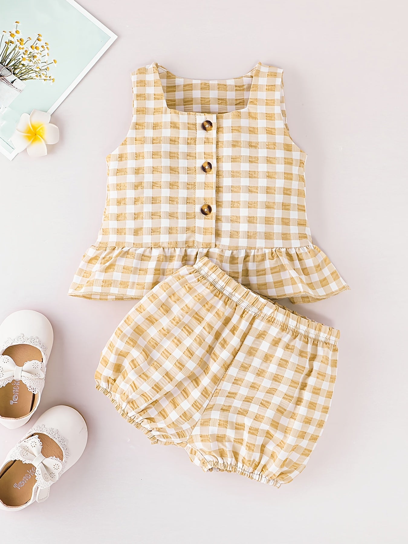 Baby Girls Plaid Vest Top Shorts Set Newborn Infant Summer Clothes