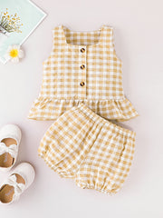 Baby Girls Plaid Vest Top Shorts Set Newborn Infant Summer Clothes