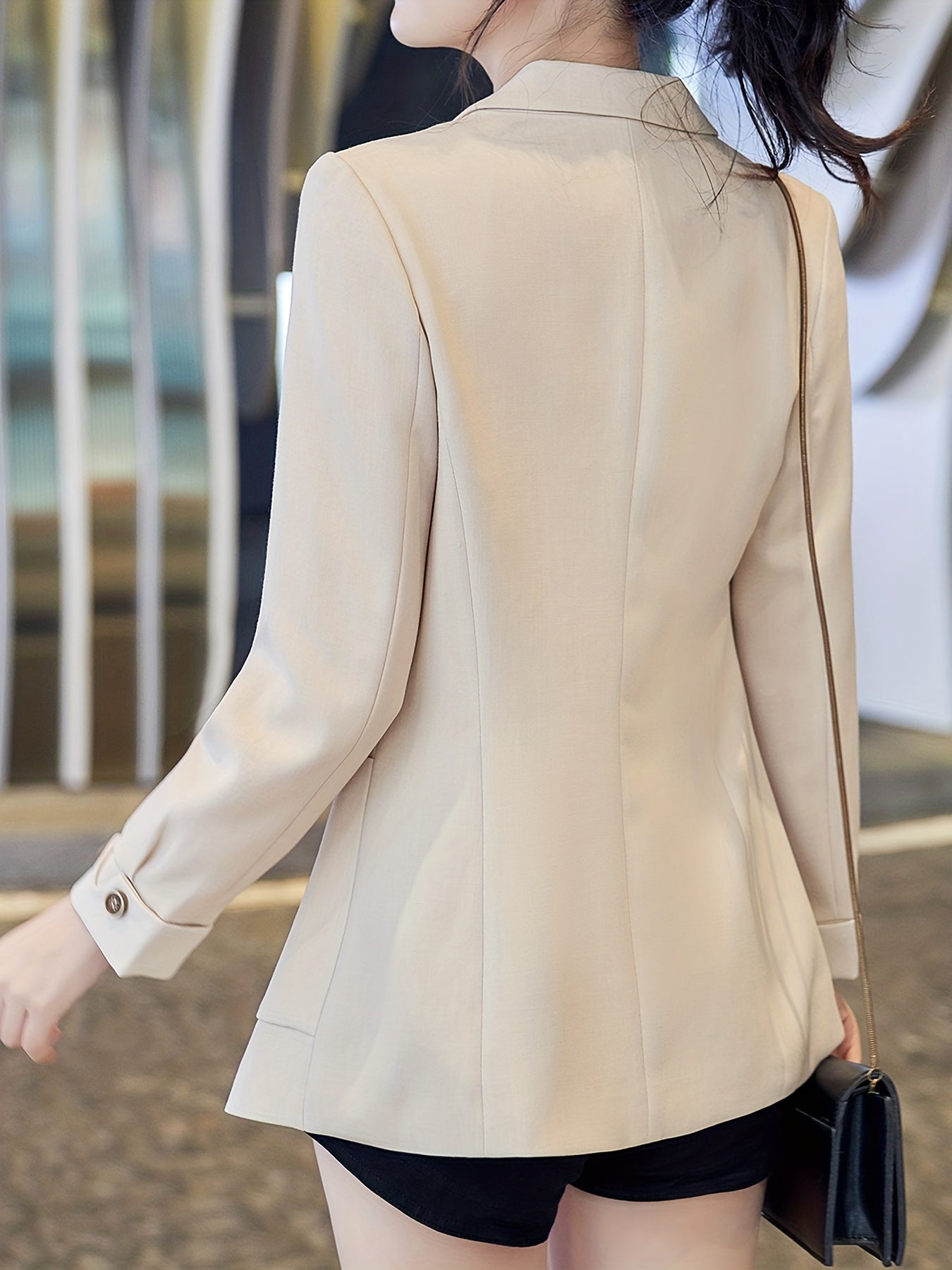 Solid Button Front Roll Up Blazer Casual Long Sleeve Blazer
