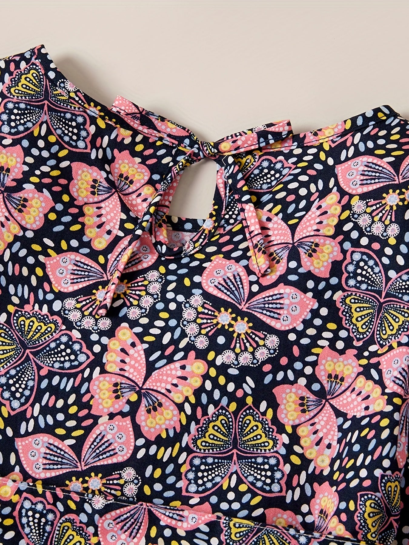 Girl's Butterfly Allover Graphic Long Sleeve Dress For Party