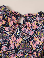 Girl's Butterfly Allover Graphic Long Sleeve Dress For Party