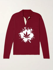 Leaf Pattern Knit Polo Shirt Men's Casual Lapel Sweater