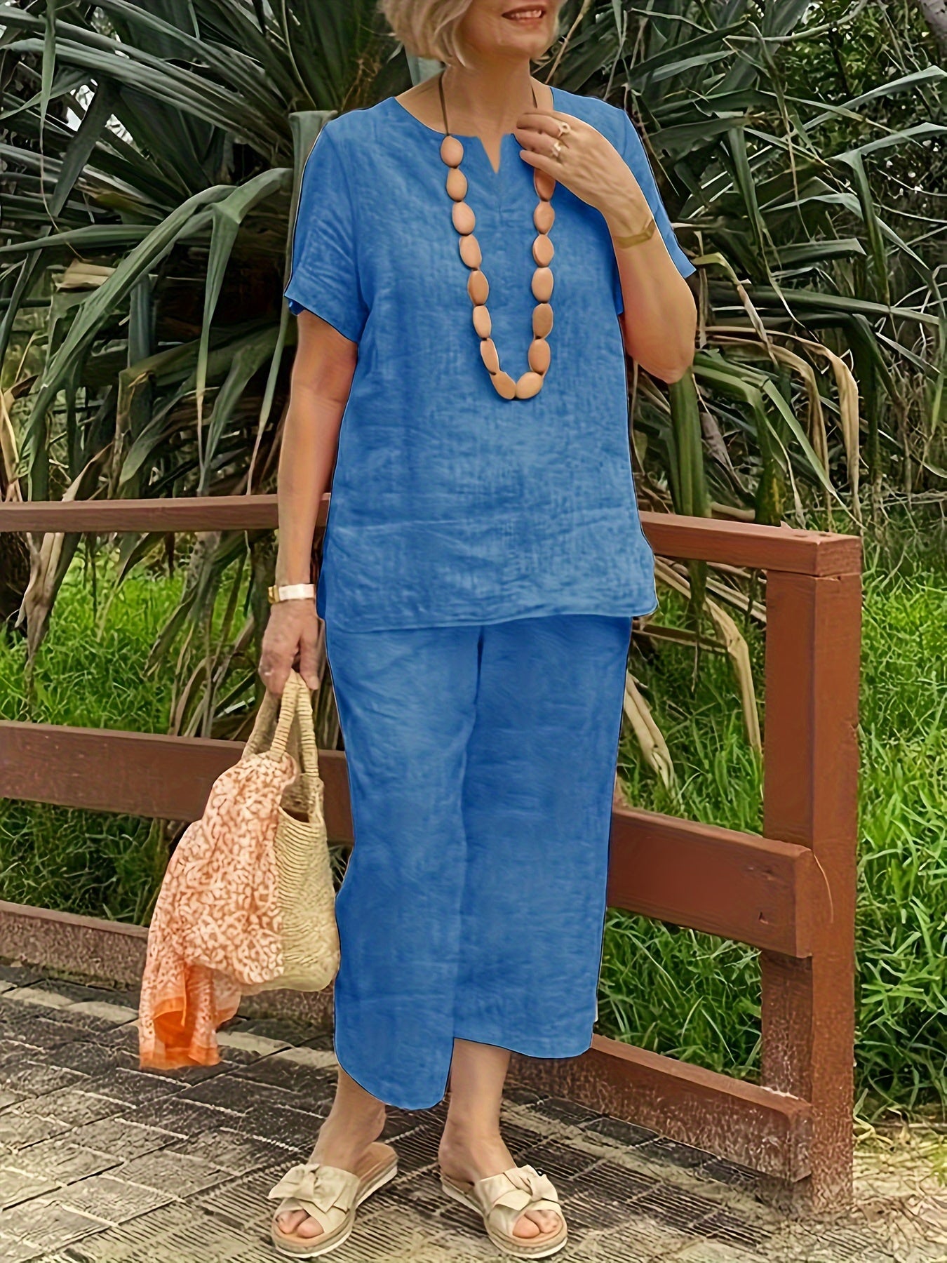 Women's Split Top & Wide Leg Pants Two Piece Set