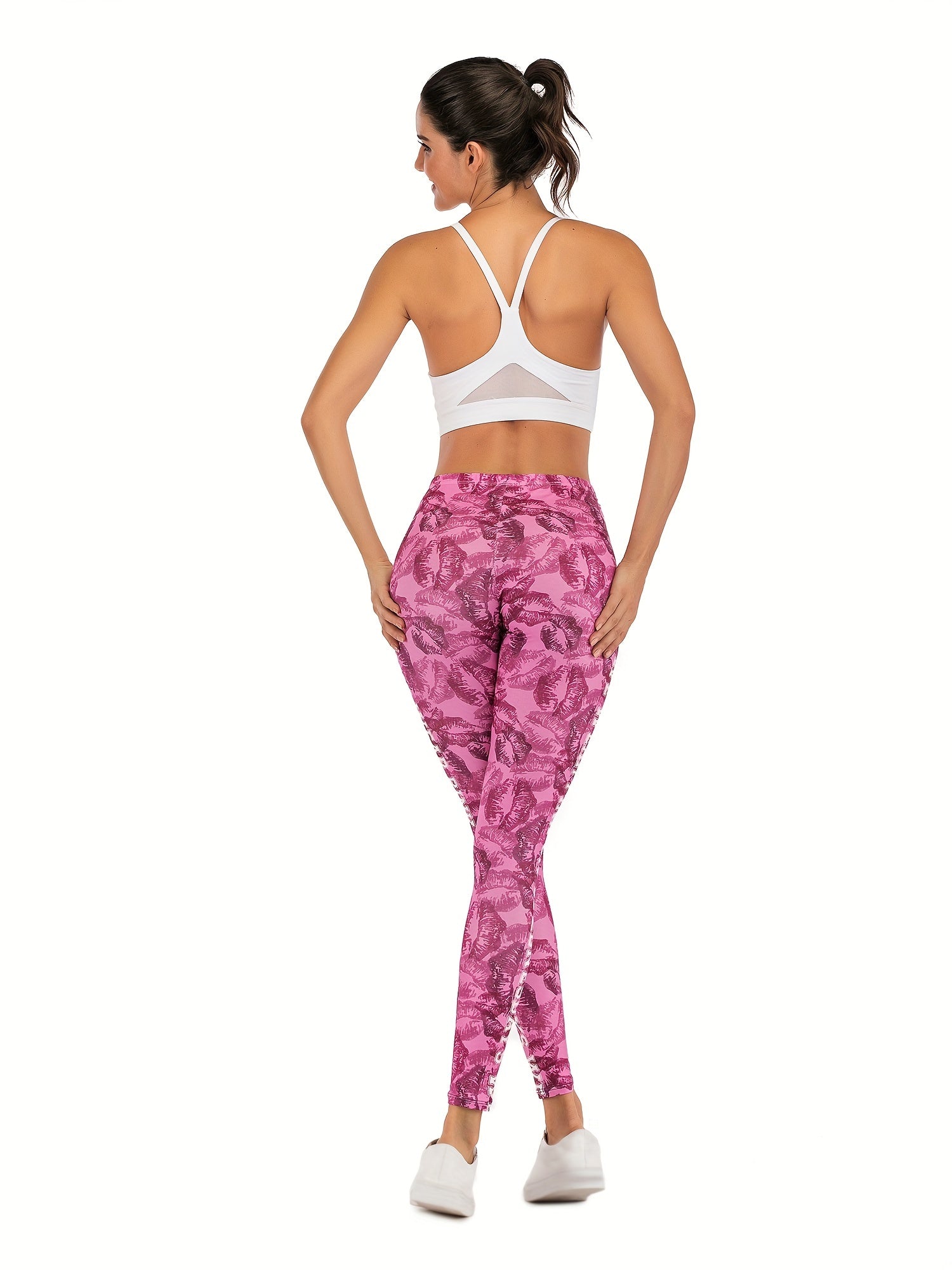Sexy Red Lips Print Leggings Casual High Waist Slim Leggings