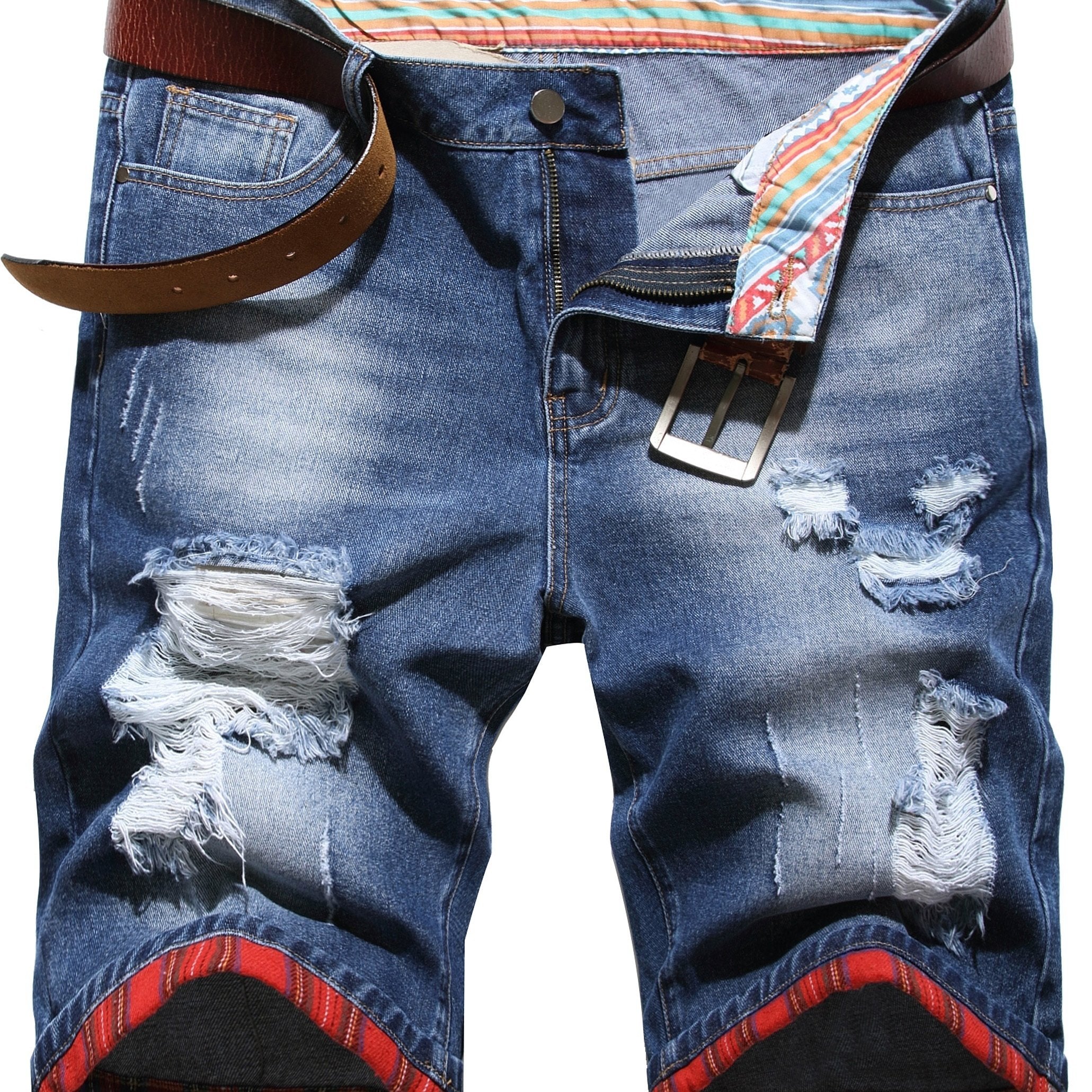 Men's Ripped Denim Shorts Distressed Street Style Summer Casual