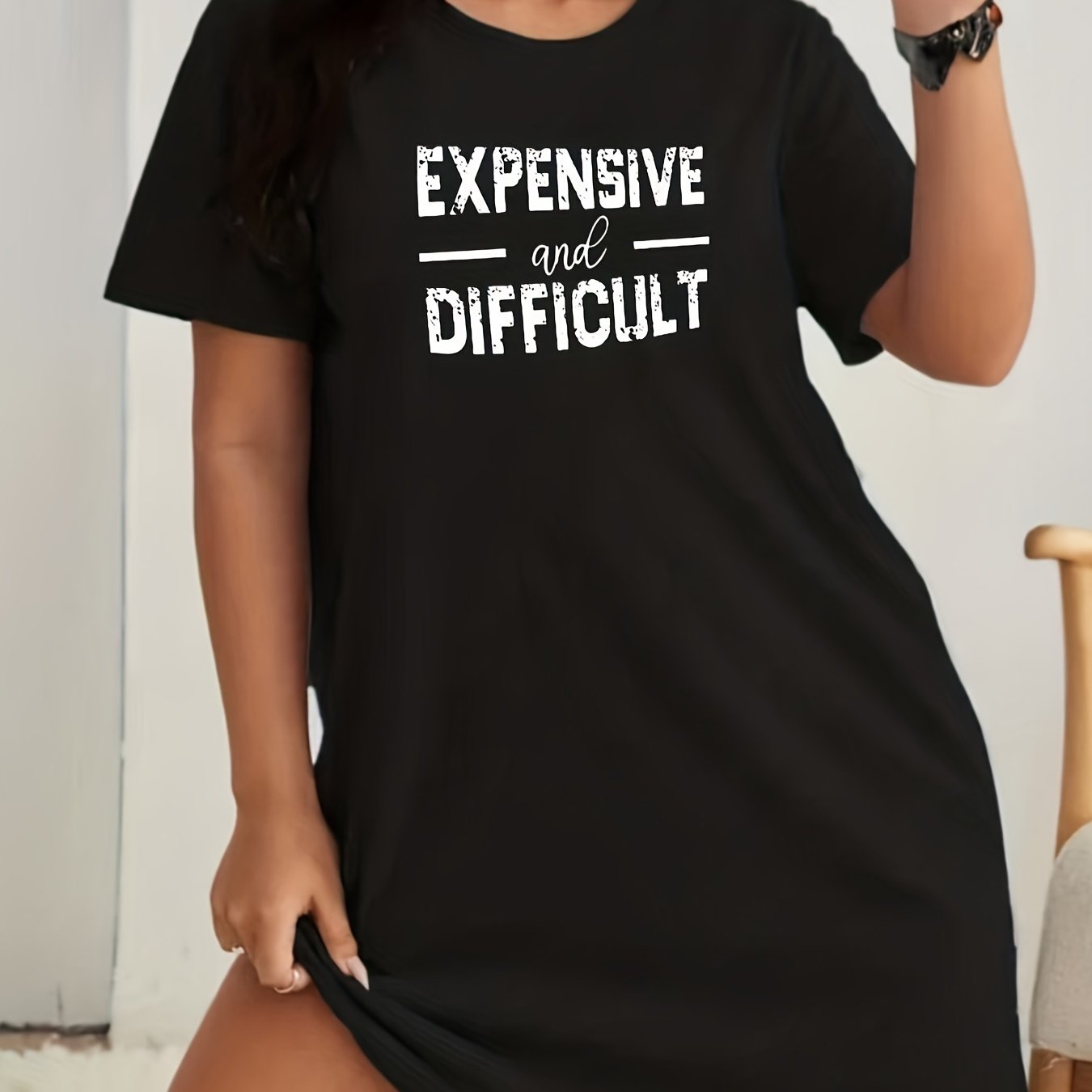Casual Dress Women's Plus Letter Print Short Sleeve Round Neck Dress