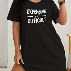 Casual Dress Women's Plus Letter Print Short Sleeve Round Neck Dress