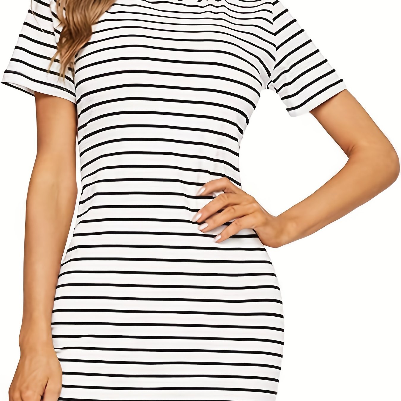 Striped Print Dress Crew Neck Short Sleeve Summer Dress Women's Clothing