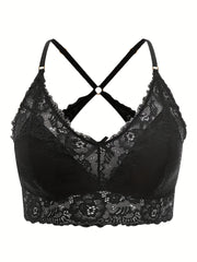 Solid Floral Jacquard Seamless Bra Plus Size Women's Top