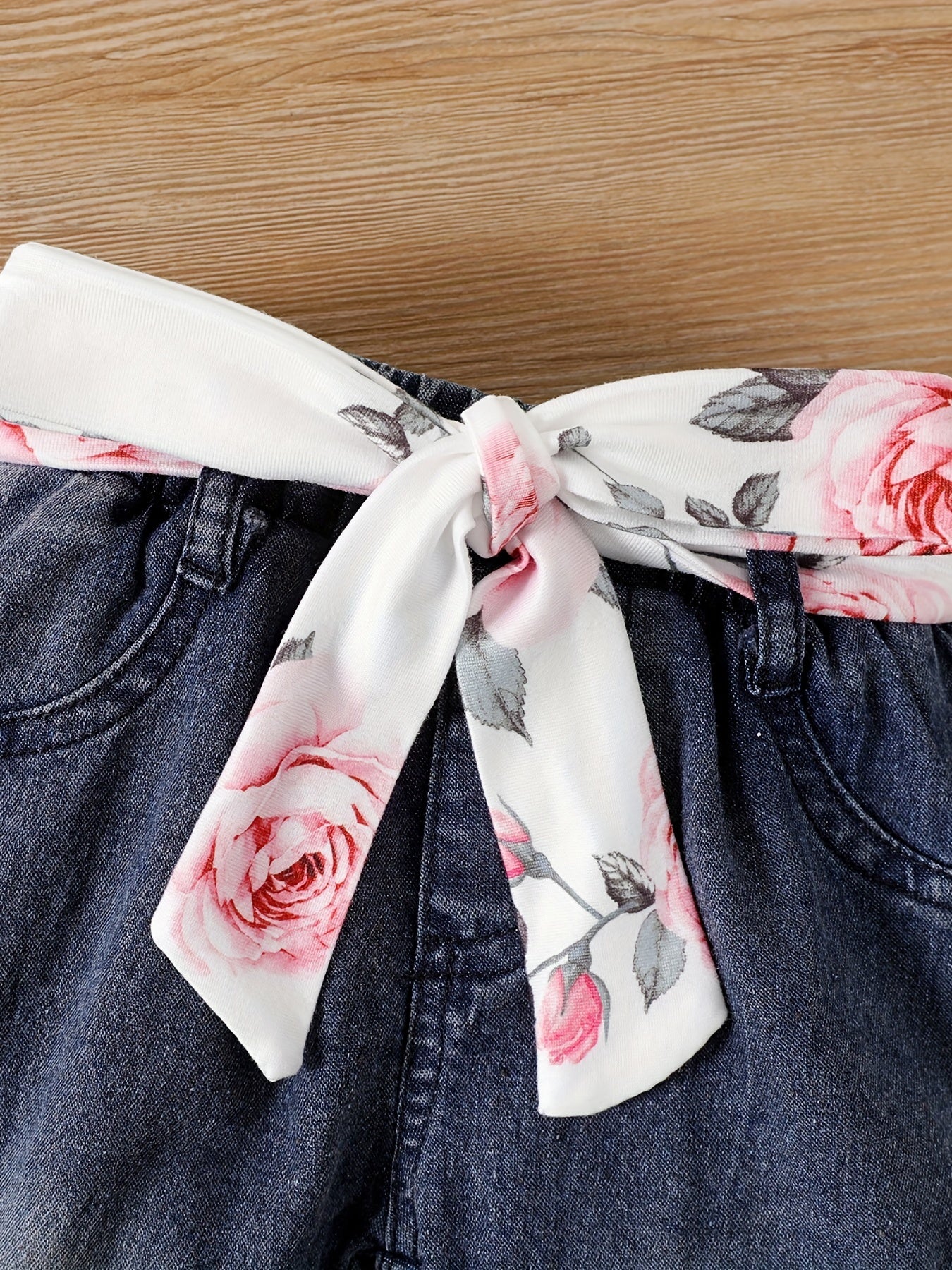 Infant Newborn Baby Girls Floral Romper Jeans Pants Fleece Vest Summer Outfit