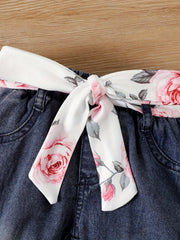 Infant Newborn Baby Girls Floral Romper Jeans Pants Fleece Vest Summer Outfit