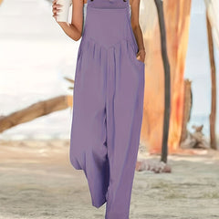 Solid Patched Pocket Overall Jumpsuit Casual Button Overall Jumpsuit
