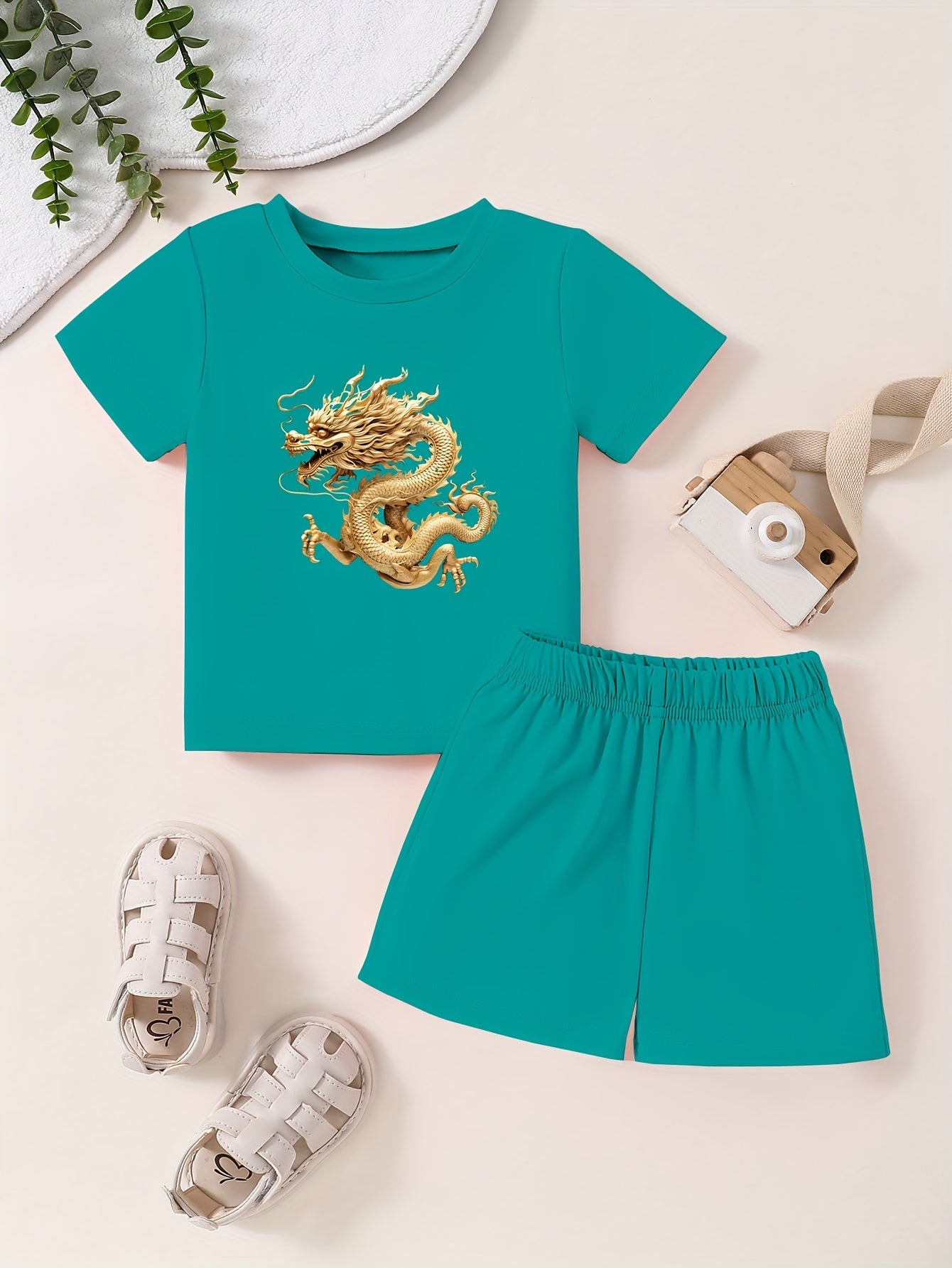 Toddler 2pcs Set Short Sleeve T shirt & Matching Shorts Cartoon Cotton Summer