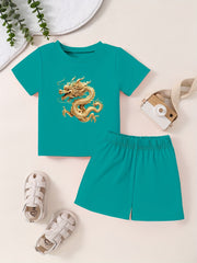 Toddler 2pcs Set Short Sleeve T shirt & Matching Shorts Cartoon Cotton Summer