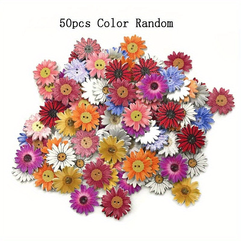 50pcs Random Color Daisy Flowers Wooden Button DIY Sewing Decoration