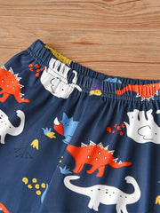 Boys Dinos Print Casual Outfit Tee & Shorts Kids Summer Sets