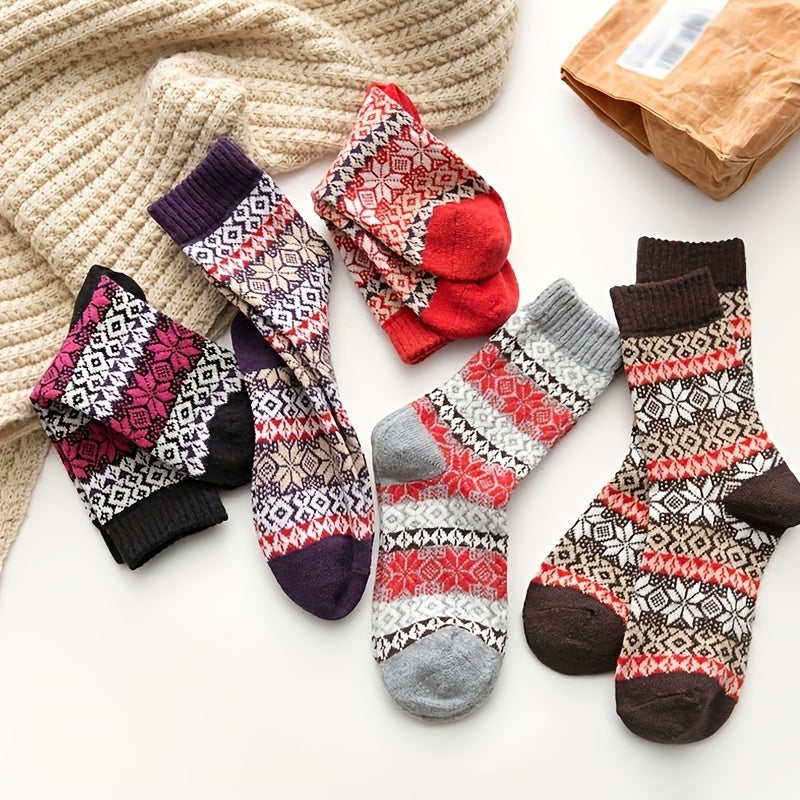 5 Pairs Geometric Pattern Colorblock Socks Women's Stockings & Hosiery