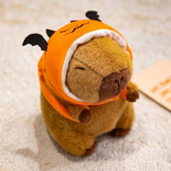 Capybara Plush Toy w/ Pumpkin Bat Headband Soft Anime Stuffed Animal Halloween C