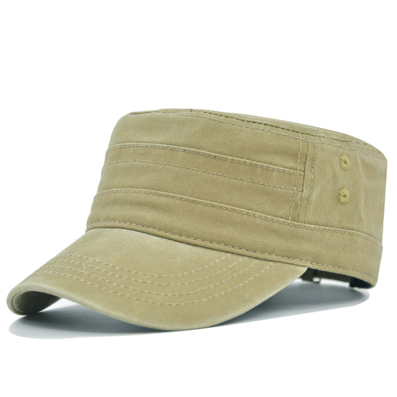 Vintage Washed Cotton Military Cadet Flat Top Cap Adjustable Hat