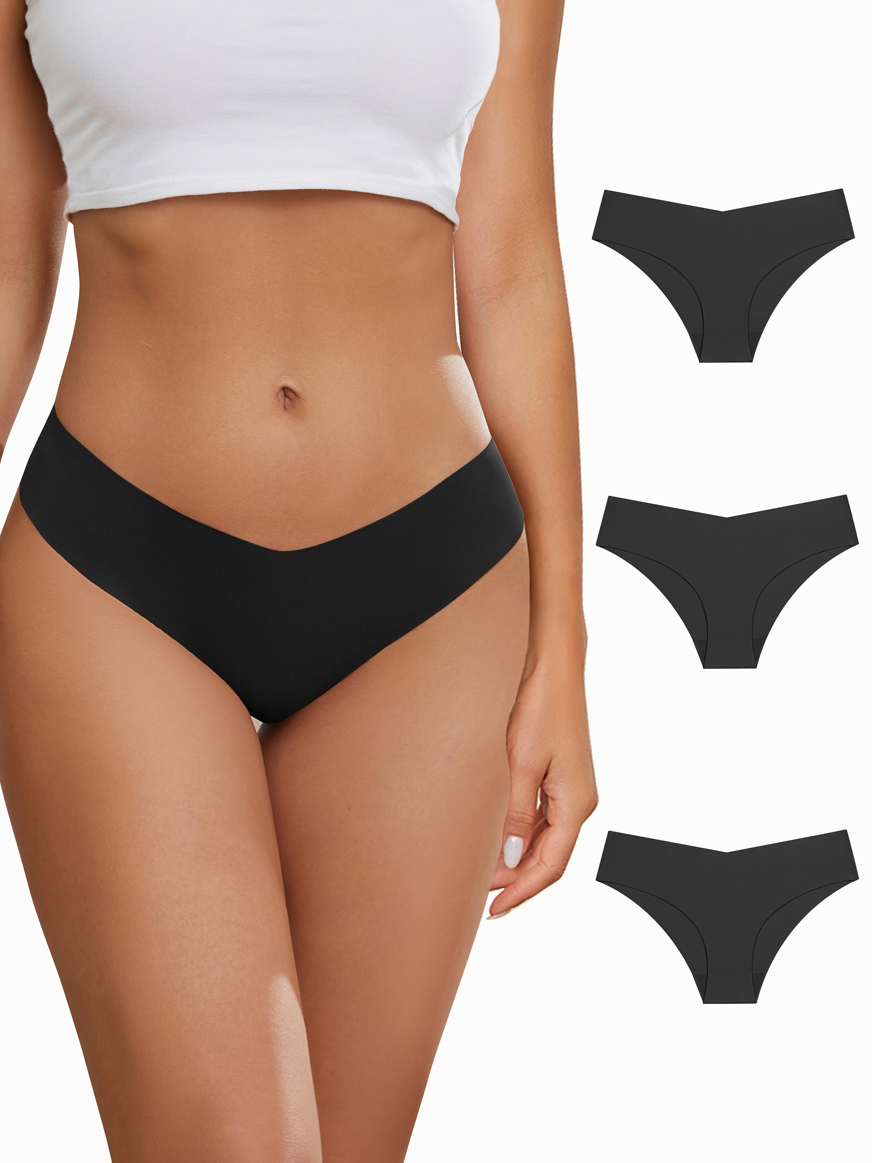3pcs Seamless Solid Briefs Women's Panties