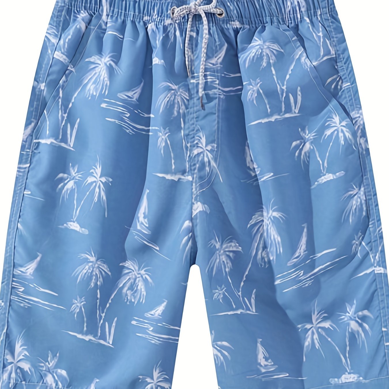 Coconut Palm Pattern Beach Shorts Men's Quick Dry Waist Drawstring Shorts