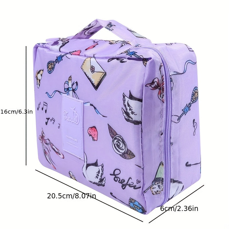 Note & Crown Pattern Square Makeup Bag Toiletry Organizer