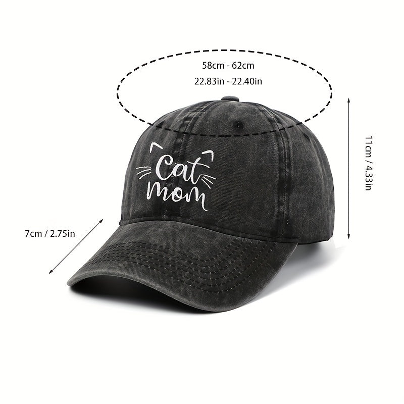 Cat Mom Baseball Cap Cotton Distressed Dad Hat for Women