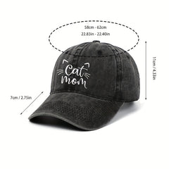 Cat Mom Baseball Cap Cotton Distressed Dad Hat for Women