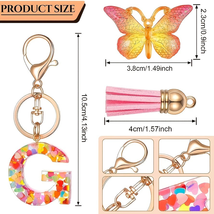 Glitter Resin Initial Letter Keychain English Alphabet Keyring