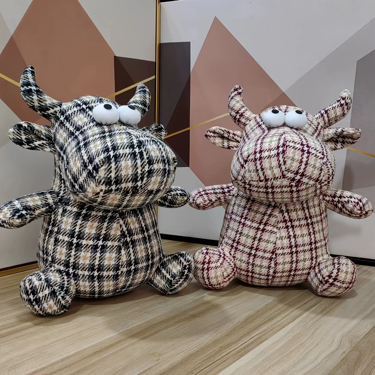 Cartoon Cow Plush Doll Soft Stuffed Animal & Plaid Gift for Christmas Halloween