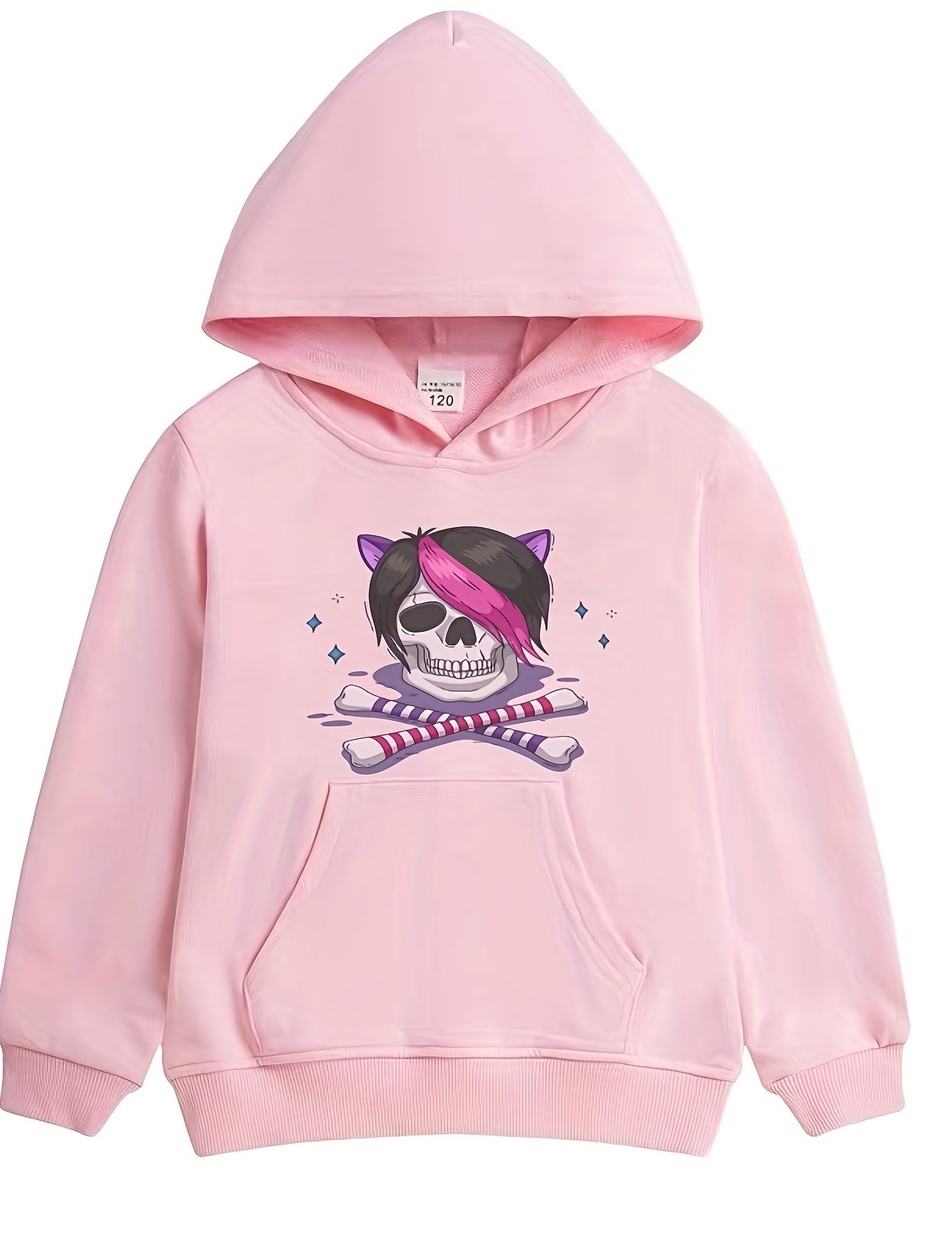 Skull & Bones Pattern Smart Hoodie Girls Halloween Party Top Pullovers