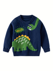 Boys Cartoon Dinosaur Sweater Long Sleeve Knit Pullover Top