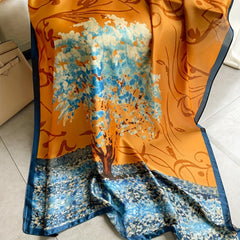 Bohemian Fallen Leaves Print Satin Scarf