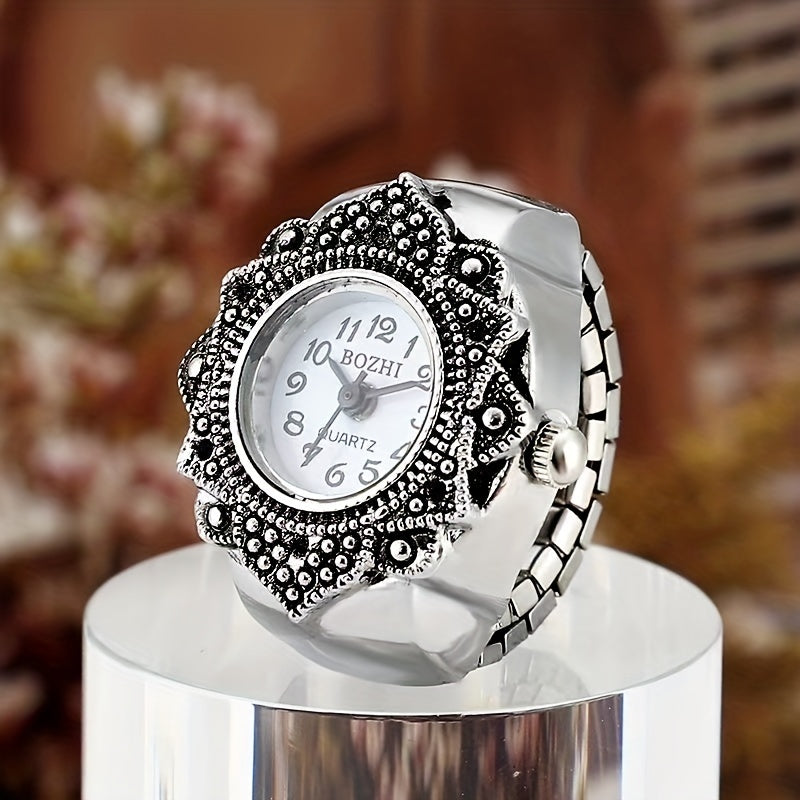 Mini Ring Watch Classic Retro Octagonal Pattern Watch