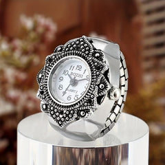 Mini Ring Watch Classic Retro Octagonal Pattern Watch