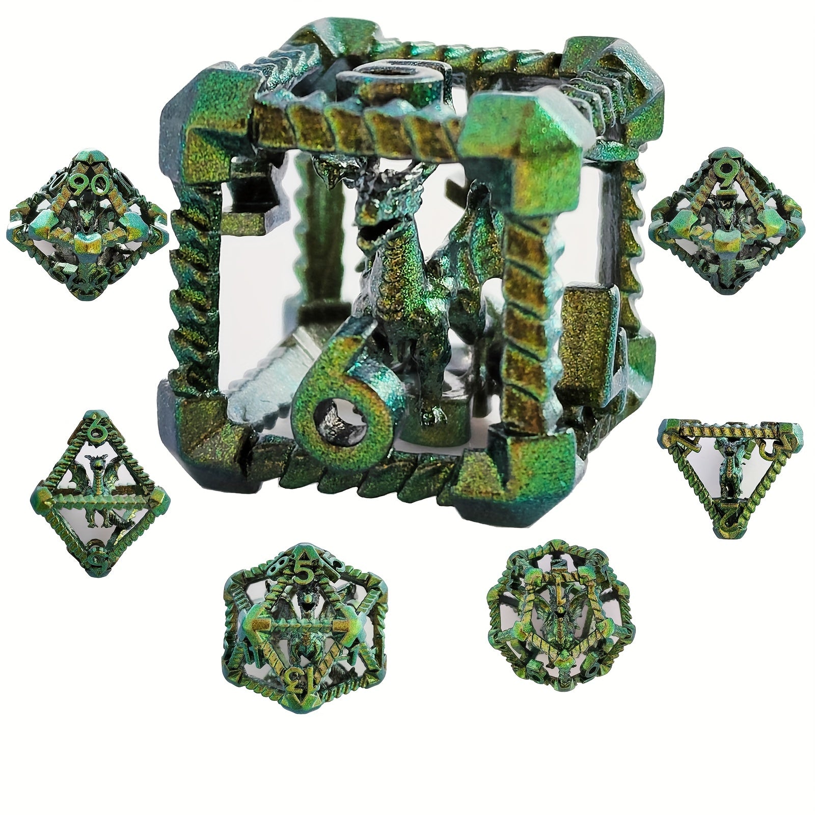 Metal Hollow Dragon Dice Set 7pcs Large Polyhedral Dice