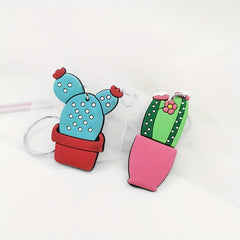6pcs Cartoon Cactus Keychain Pendant Plants Key Ring Bag Accessories