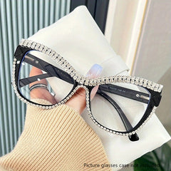 Clear Lens Rhinestone Square Frame Eyeglasses