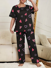 Leopard Cat Graphic Pajama Set Short Sleeve Tee & Wide Leg Pants
