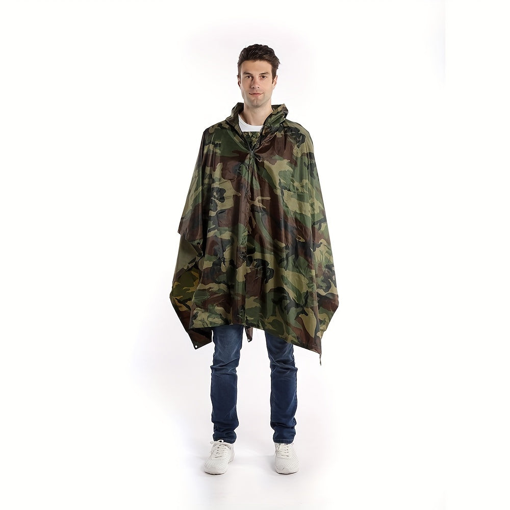 Waterproof Hooded Camouflage Rain Poncho for Camping, Hiking - Halloween Costume
