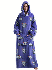 Koala Pattern Flannel Fleece Nightgown with Sleeves & Pockets