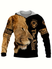 Men's Lion Print Hoodie Slightly Stretch Hooded Sweatshirt